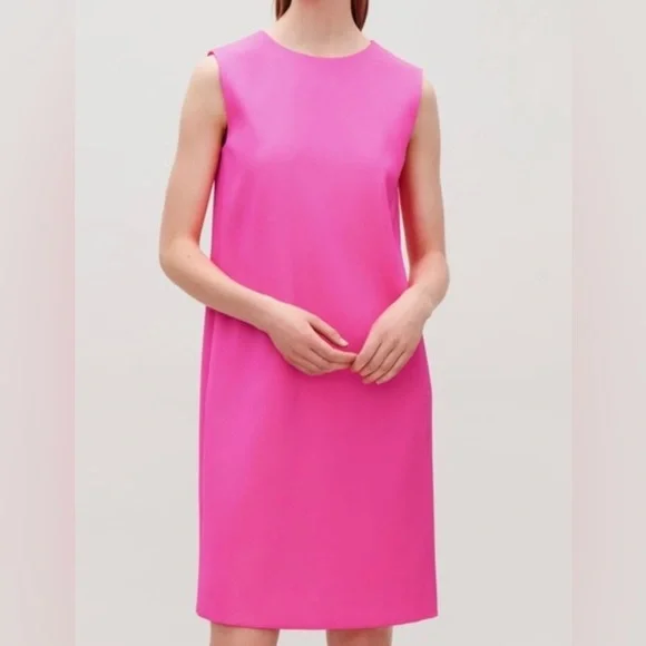 NWT, COS - Hot Pink Tank Shift Dress w/ Metallic Back Zip, Size 4 - Picture 3 of 11